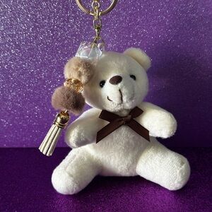 Cute Cream Teddy Bear Keychain with beads. Handmade